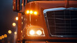 Truck in front close up shot of lights in transport company. Generative AI