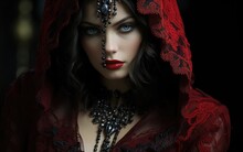 A Girl Of Gothic Appearance, A Beautiful Goddess, An Evil Queen Of Pain, A Demon, A Vampire, The Bride Of Dracula. Halloween Outfit, Masquerade, Witch Cosplay, Mysticism And Witchcraft