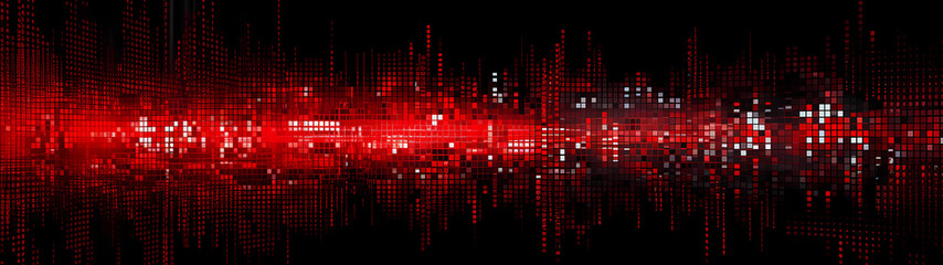 Ultra-wide network of binary code in stark black and vibrant, fiery, passionate Scarlet, forms a digital and futuristic pattern