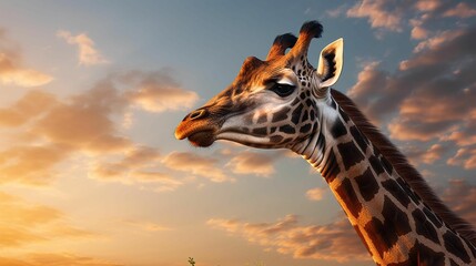 Canvas Print - AI generated illustration of a closeup of a giraffe at sunset