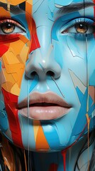 Wall Mural -  a close up of a woman's face with a lot of paint on her face and the image of a woman's face.  generative ai