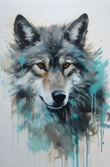 Wall Mural - Artistic portrait of a gray wolf, abstract oil painting.