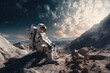 A Majestic Astronaut Surveys the Vast Expanse of the Rocky Terrain