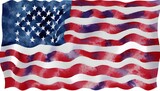 Fototapeta  - Waving watercolor american flag.