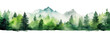 Watercolor mountains spruce trees landscape border, isolated hand drawn, watercolor illustration transparent background - Generative ai