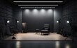 © Nattadesh - Sleek black studio room mockup with a well-lit floor, featuring a spotlight for showcasing products effectively.