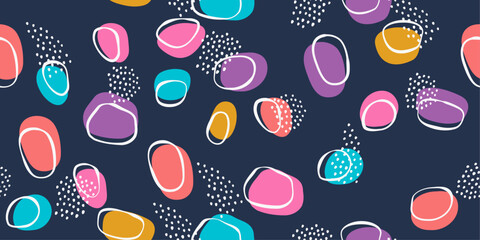 Aufkleber - Colored shapeless spots on a blue background. Beautiful stylish design pattern with abstract spots. Vector pattern for print, design, notebooks, pillows, textiles.