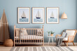 Classic boys nautical nursery with crib and vertical medium sized poster above crib