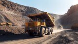 Fototapeta  - Open pit mine industry, big yellow mining truck for coal quarry