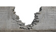 a ruined, collapsed, cracked, or broken concrete brick cement wall, isolated on a transparent background. PNG, cutout, or clipping path.
