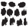 Hand painted black color ink grunge brush stroke set