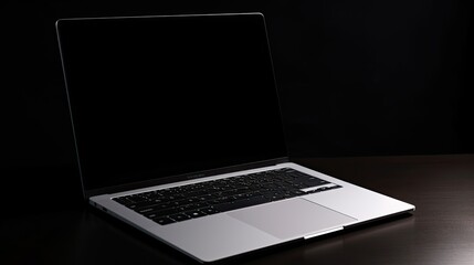 Poster - Laptop with blank screen mockup, showcasing laptop blank screen in dark background