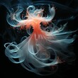 AI generated illustration of a tropical ethereal jellyfish in the dark ocean