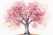 Watercolor Heart Love Tree Perfect For Weddings And Valentine's Day. Generative AI