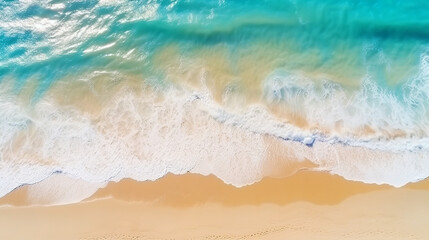  
Landscape seascape summer vacation holiday waves surf travel tropical sea background panorama - Turquoise ocean sand beach, coastline, seascape from above, drone shot style, sunshine
