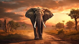 Fototapeta Perspektywa 3d - elephant in the savannah desert desktop wallpaper