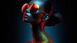 Around the neck of the female afro model is an accessory in the form of metal rings. Dark-skinned girl with sunglasses and red lipstick on her lips in profile. Illustration for cover, interior design.