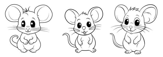 Wall Mural - Cute mouse, simple thick lines kids and preschool children cartoon coloring book pages. Generative AI
