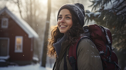 Poster - A warmly dressed woman enjoys the winter