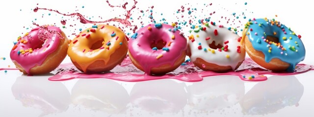 Donut doughnut background sweet isolated food cake dessert pastry white bakery. Chocolate doughnut background sprinkles pink donut color decorated glaze candy eat cookie blue sugar birthday milkshake.