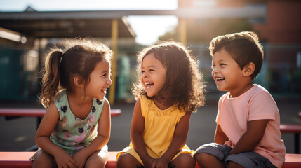 Sticker - Group of preschoolers talking and playing on the playground outside