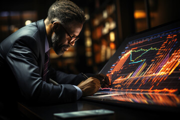 Poster - A person analyzing financial charts and graphs, highlighting the importance of data-driven decision-making in business. Generative Ai.