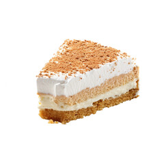 a single vanilla Biscoff birthday cream cake piece, isolated on a white or transparent background.	
