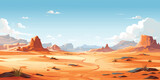 Fototapeta  - Background of Desert landscape with blue sky, sand, mountain, road, vector illustration