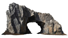 Big Empty Rock Cave With Entrance Isolated On Transparent Background . PNG, Cutout, Or Clipping Path.	
