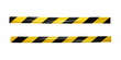 Yellow and black barricade tape isolated on transparent or white background Warning tape. Black and yellow line striped. Vector illustration. PNG.