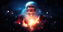 Santa Claus With Glowing Light On Blue Background Generative AI