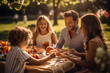 © Sebastian - A joyful family picnic in the park, complete with a checkered blanket, delicious food, and laughter in the sunshine. Generative Ai.