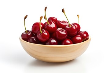 Wall Mural - A Bowl of Fresh, Juicy Cherries With a Clean and Minimalistic White Background Created With Generative AI Technology