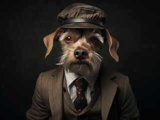 Poster - A dog wearing a suit and a hat. Generative AI.