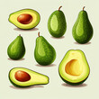 Avocado set. Avocado icons. Vector illustration of avocado.