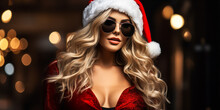 Sexy Girl Transforms Into A Chic Female Santa Claus With Sunglasses