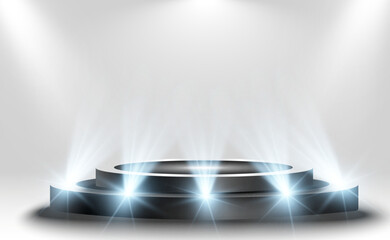Wall Mural - podium, pedestal or platform, illuminated by spotlights in the background. vector illustration. brig
