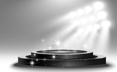 Wall Mural - podium, pedestal or platform, illuminated by spotlights in the background. vector illustration. brig