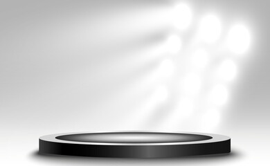 Wall Mural - podium, pedestal or platform, illuminated by spotlights in the background. vector illustration. brig