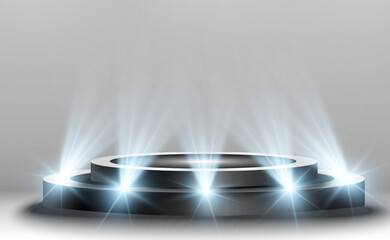 Wall Mural - podium, pedestal or platform, illuminated by spotlights in the background. vector illustration. brig