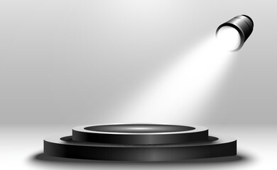 Wall Mural - podium, pedestal or platform, illuminated by spotlights in the background. vector illustration. brig