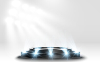 Wall Mural - podium, pedestal or platform, illuminated by spotlights in the background. vector illustration. brig