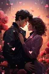 Realistic loving young couple in love, Valentine's Day