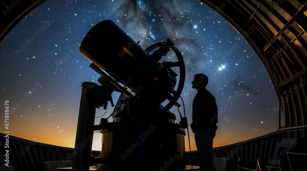 Observing Stars Lab Scientist observing stars through a large telescope Stock Photo | Adobe ...