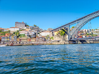 Wall Mural - View of Ribeira, the Dom Luis bridge and the Douro river in Porto, Portugal