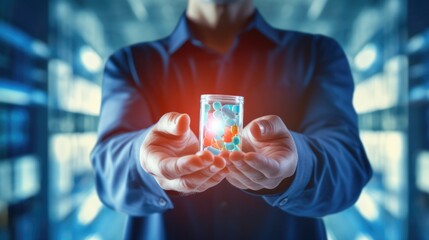 Wall Mural - A man holding a glass with a red liquid in it, AI