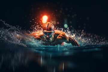 professional man swimming in the pool