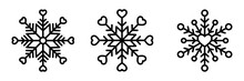 Snowflake Outline Icons Vector Set. Graphics Design Elements For Valentine's Day, Christmas Or New Year Decorations. Editable Stroke Vector 