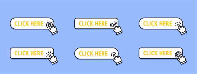 Wall Mural - click here button with arrow pointer clicking icon. click here vector web button. web button with ac