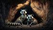 AI Generated Photo of Two Lemur Lying in the cave